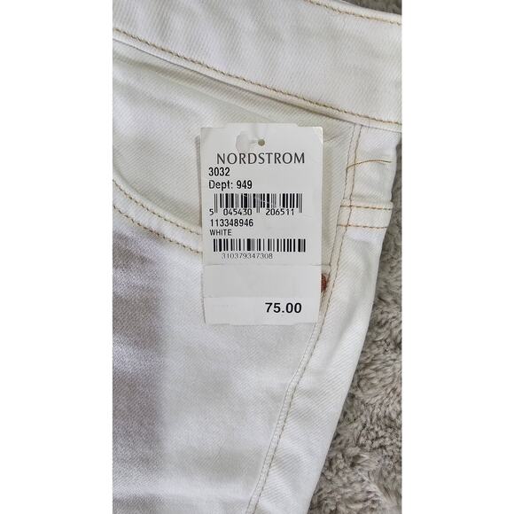 Topshop Straight Leg White Jeans, Raw Frayed Hem, Gold Rivets, Sz 8, NWT - Picture 6 of 12